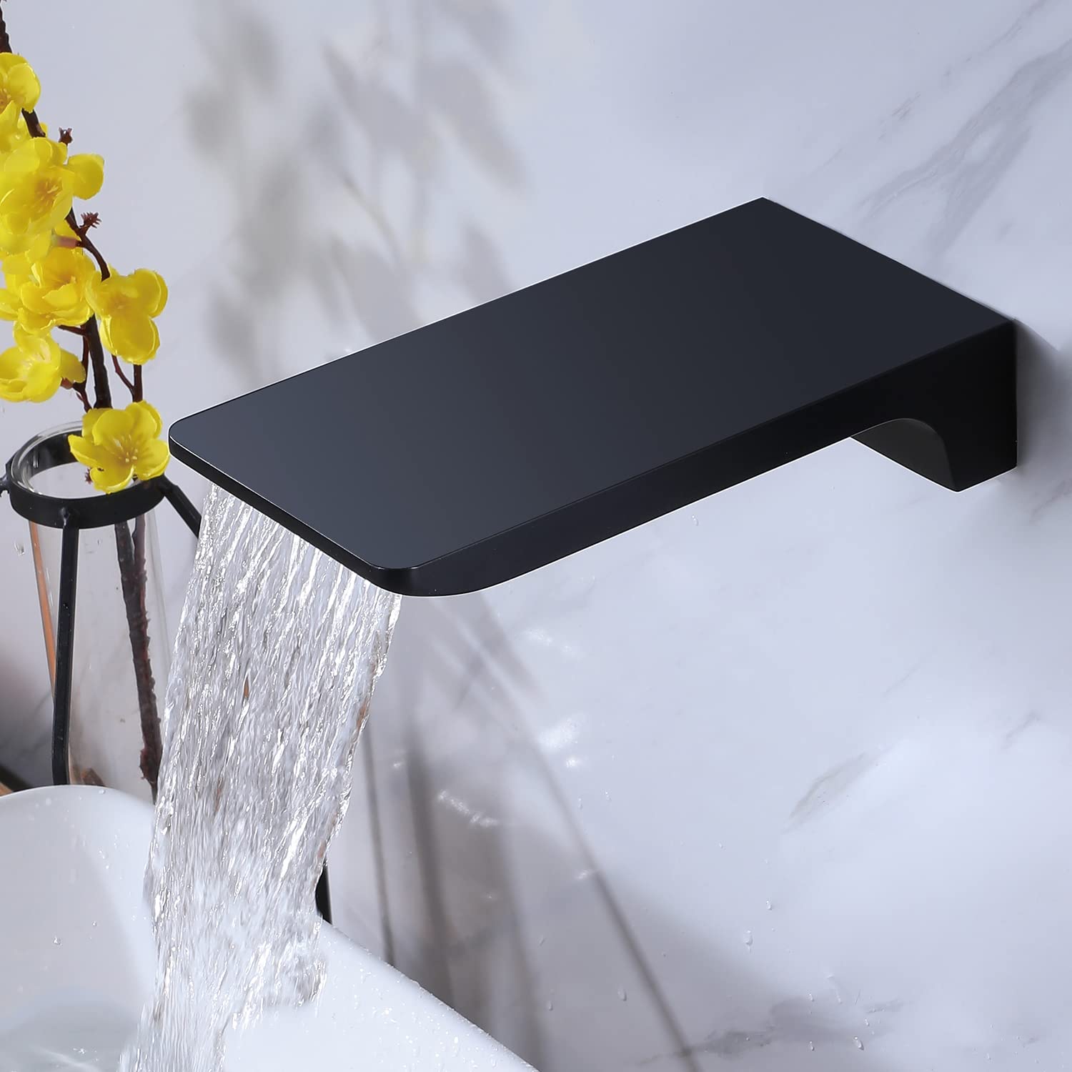 Roman Waterfall Tub Spout Matte Black Waterfall Bathroom Bathtub Tub Spout Wall Mount Tub Filler Faucet Stainless Steel Tub Spout