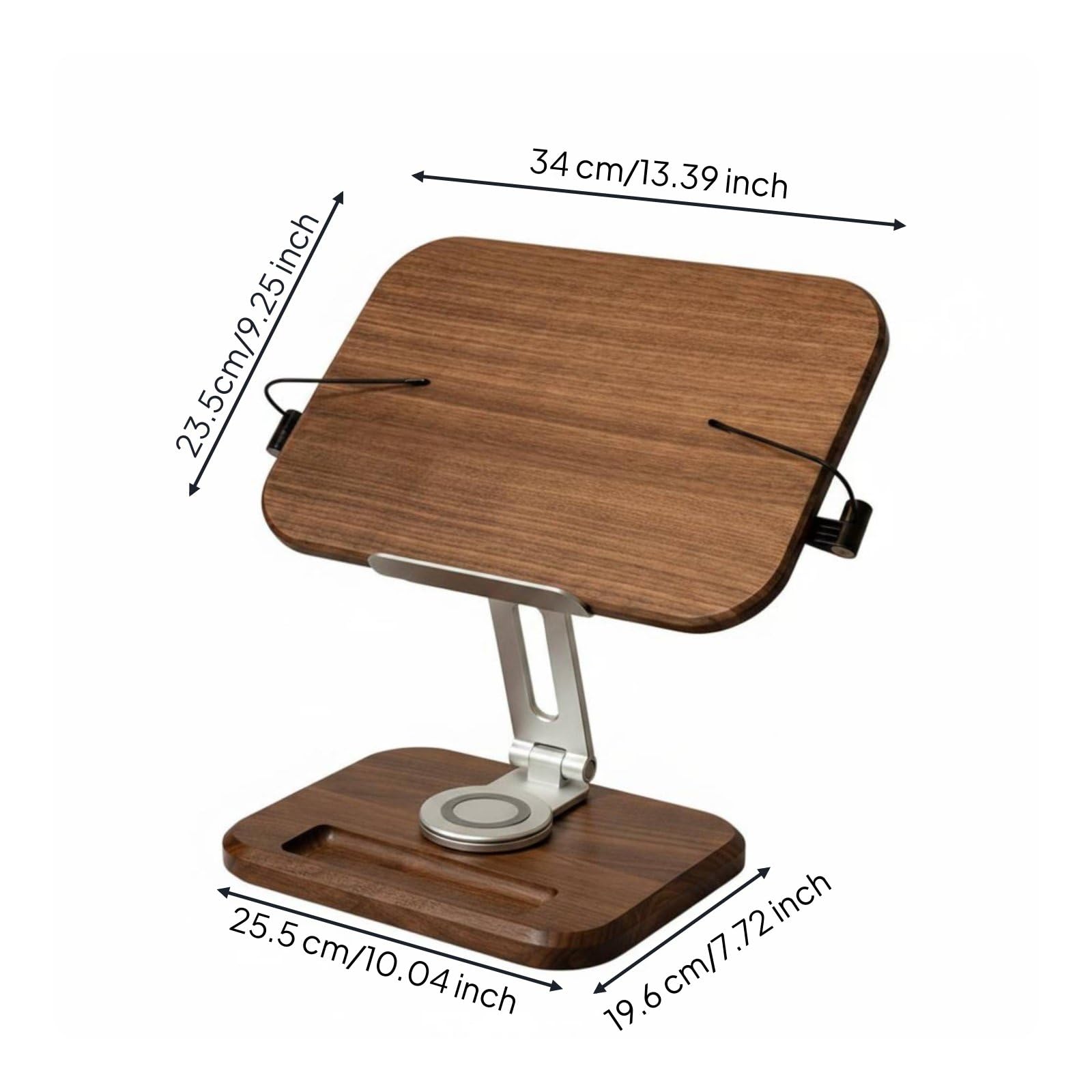B Baosity Atril de Lectura Soporte de Libros Plegable con Brazo Regulable y Base Giratoria de Aluminio y Adecuado para Escritorio Lectura Diaria Oficina Hogar