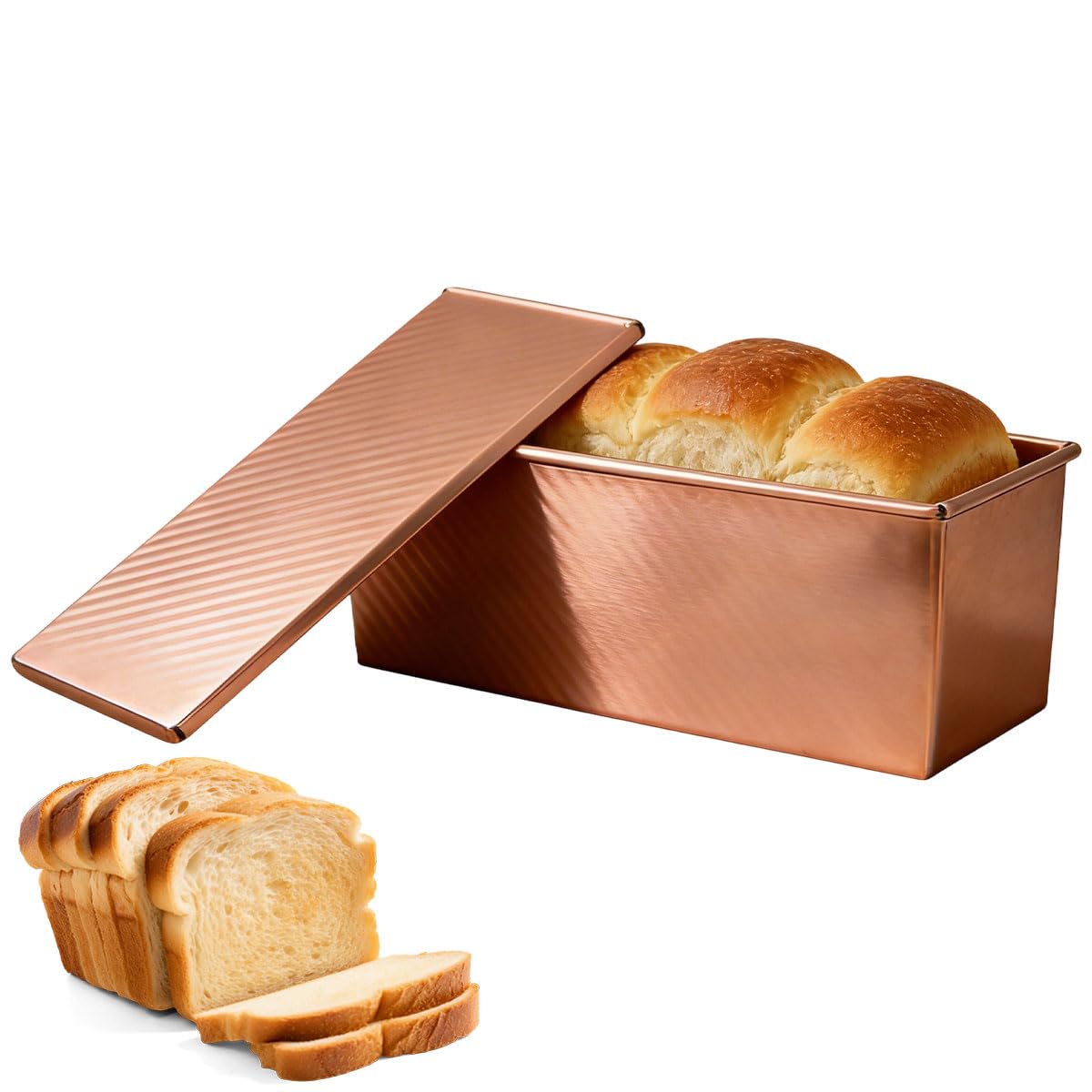 Stampo per Pane Tostato con Coperchio 32x12x11,5cm Teglia Antiaderente per Pane Tostato in Acciaio al Carbonio Stampo Pane in Cassetta con Fori di Ventilazione per Pane Toast e Torte, Oro