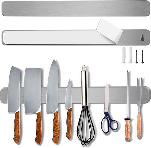 Riqwm Iro Soporte magnético para cuchillos para pared, acero inoxidable, ahorro de espacio, tira magnética de cuchillo de 16 pulgadas para cocina,