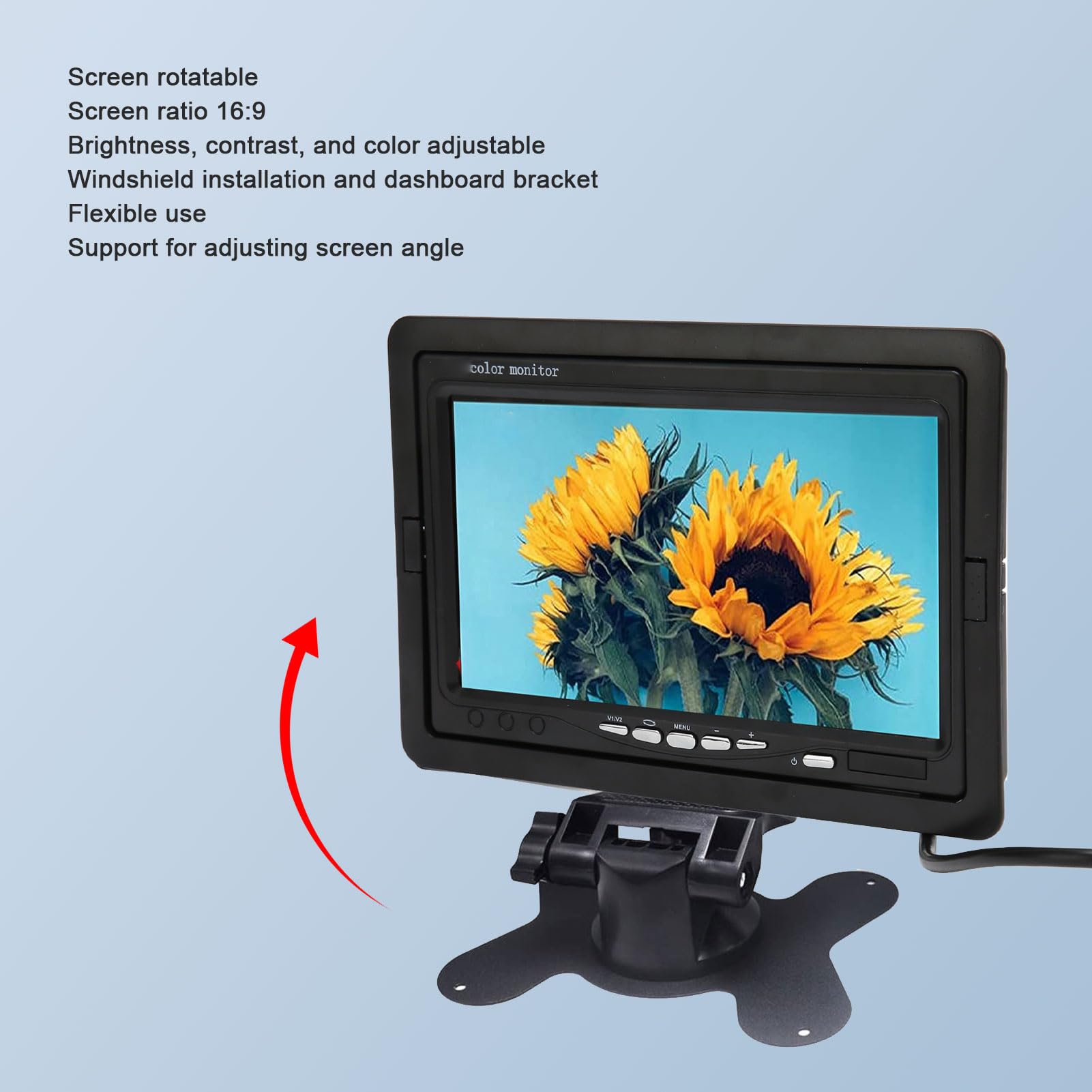Monitor de Cámara de Visión Trasera HD de 7 Pulgadas, Vista de Vídeo Dual con Pantalla Dividida, 2 Entradas AV, Fácil Instalación, para Cámara de Vigilancia con DVD para Coche