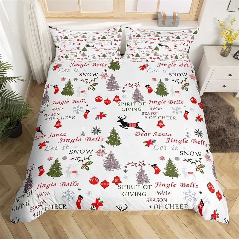 Parure de lit 140x200 Noël blanche avec housse de couette sapin et flocons pour lit enfant