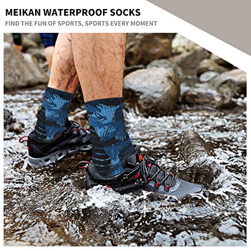 Meikan Men's Women's Work Rain Gear Waterproof Quarter Crew Moisture Wicking Dry Fit Cycling Mountain Biking Socks 1 Pair (Blue, Large) #TOP4