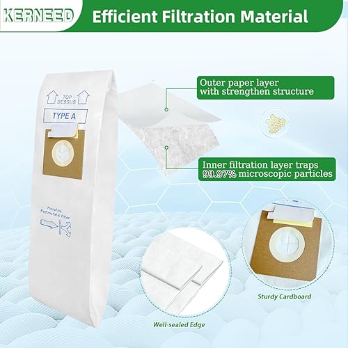 Miniatura 4 de Paquete de 12 bolsas de vacío tipo A de repuesto para aspiradoras verticales Hoover Convertible, Decade 80, Concept One, Concept Two, repuesto para