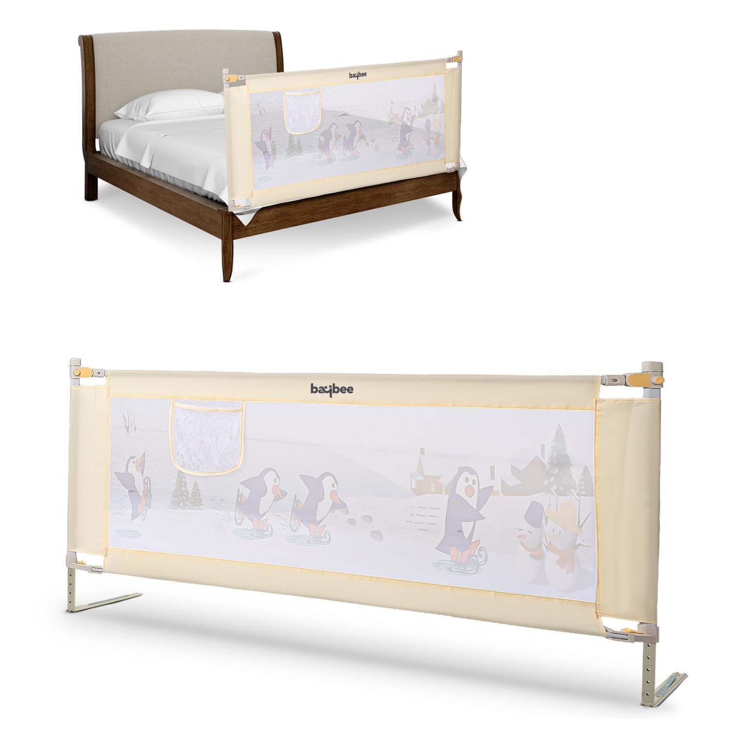 BAYBEE Baby Bed Rail Guard (150x63cm), Bedrail for Baby Toddlers Safety, Portable Kids Bedrail Safeguard Fence with Adjustable Height | Foldable Single Side Bed Protector for Newborn Babies (Beige)