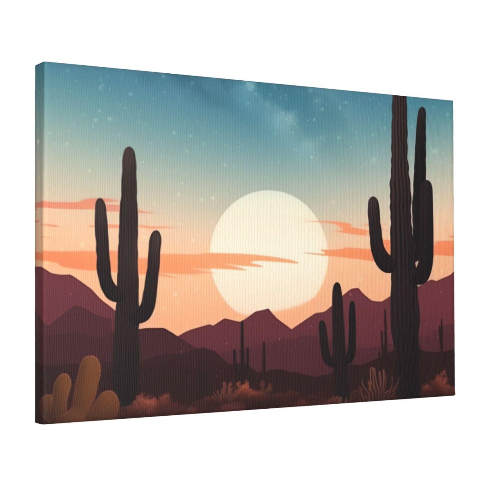 FodPand Canvas Wall Art for Living Room Wall Decor 16"x24" Modern Artwork Painting Pictures Hanging Canvas Prints Desert With Cactus Aesthetic Wall Art for Bedroom Bathroom Office Wallart Decor