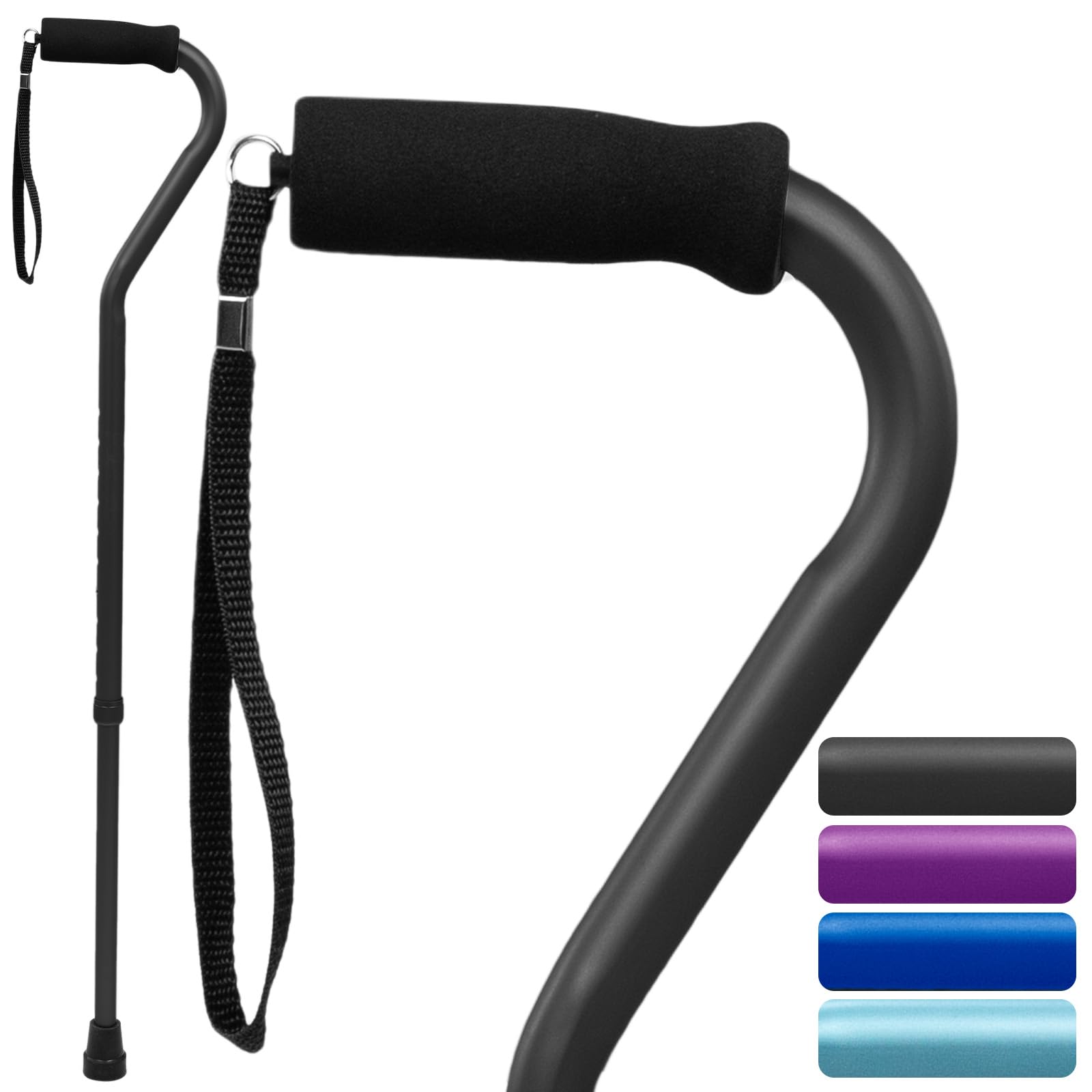 Vive Offset Walking Cane with Comfort-Foam Handle - for Women, Men, Seniors - Lightweight & Adjustable Single Point Walking Stick with a Non-Slip Tip for Stability, Balance, & Support