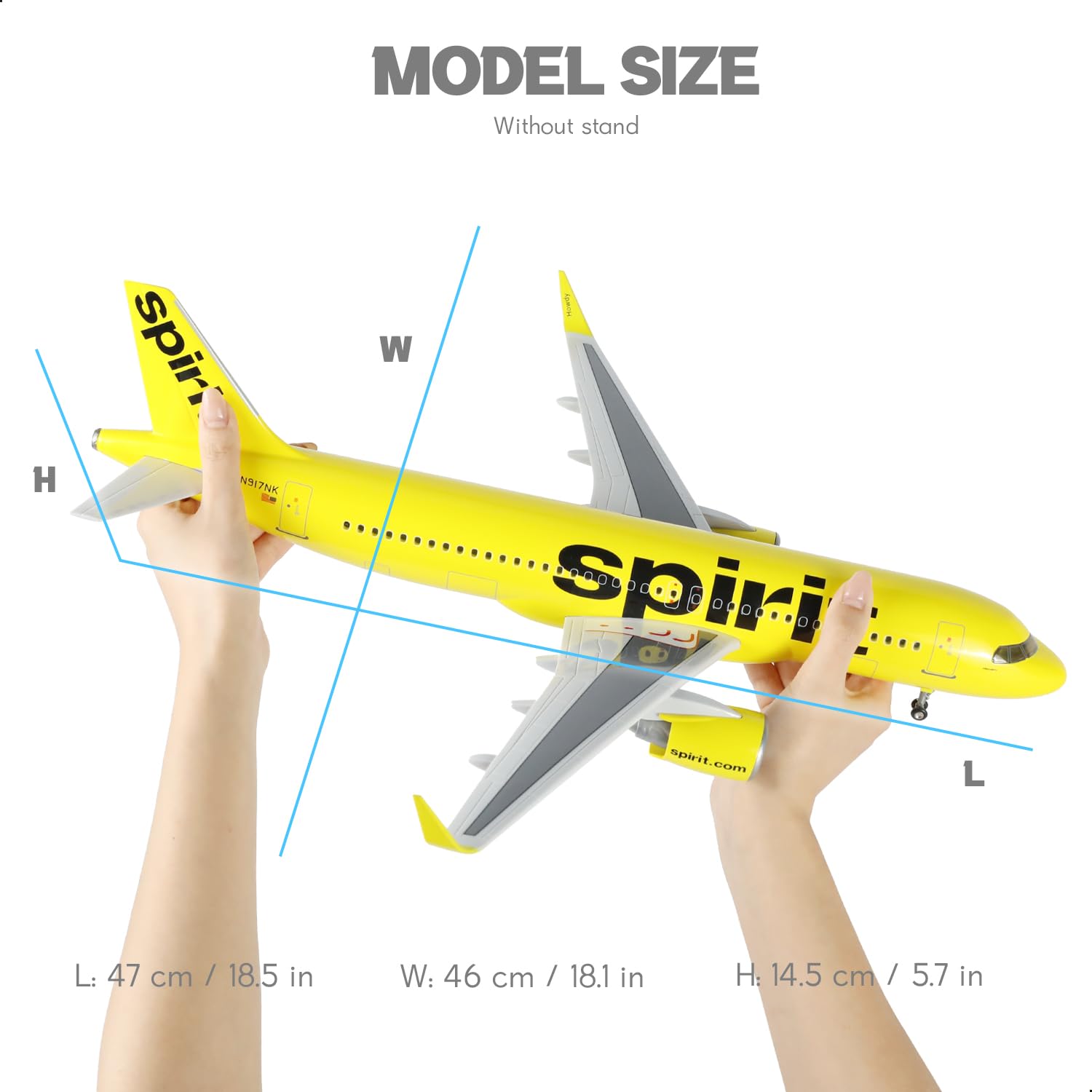 1/85 kompatibel mit Spirit A320, mit Ständer (47 cm lang) für Airbus A320, Resin-Flugzeugmodell für Erwachsene, Souvenir-Geschenk für Luftfahrtbegeisterte, Dekoration für Zuhause oder Büro