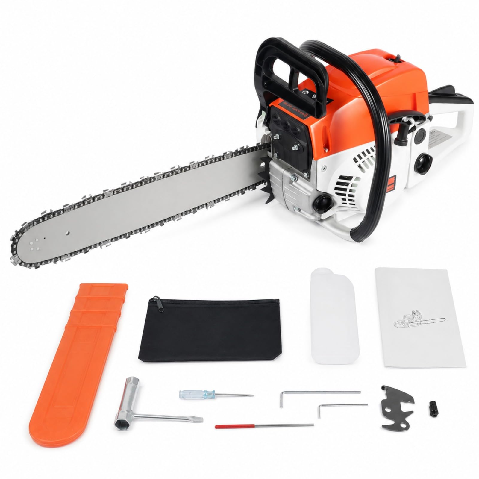 20-Inch 52cc Petrol Chainsaw, 2.0KW 2-Stroke 7500RPM Chain Saw with Dual Safety Switch Anti-Vibration for Wood Cutting Logging Forestry Gardening