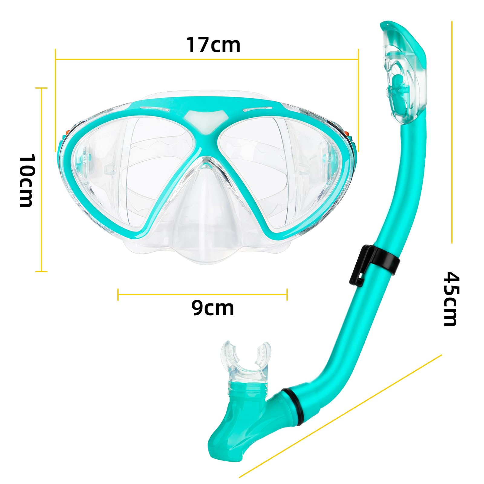Set da Snorkeling per Bambini con boccaglio e Maschera Subacquea,Maschera Subacquea Bambini,Anti-Fog,Anti-Perdita,Vetro temperato,Panoramica a 180°,boccaglio a Secco e Anti-Perdita