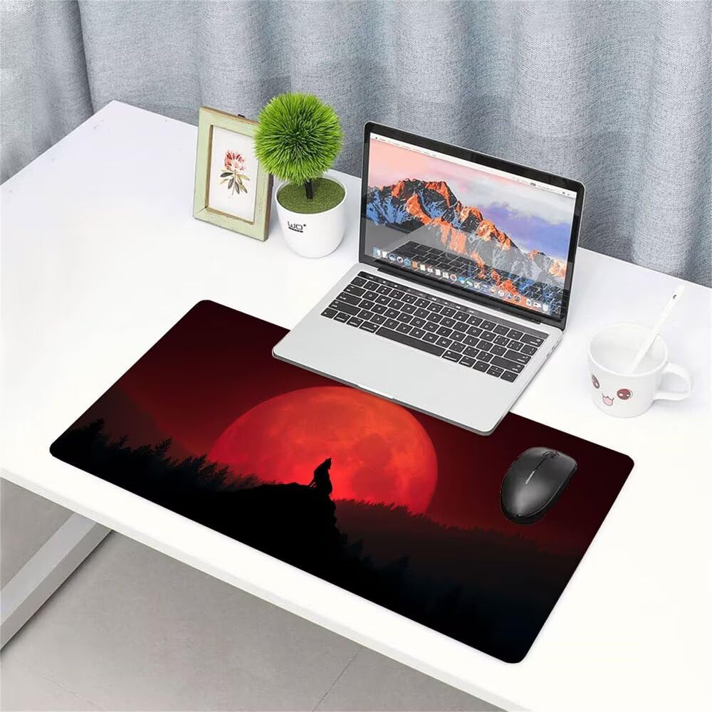 Podkładka pod mysz Księżyc Podkładka pod mysz 1000 x 400 x 3 mm Czerwona Mata do gier Desk Mat, Ochraniacz na biurko, Akcesoria do gier, Lepsza dokładność i szybkość, dla graczy PC, laptopa, biura, f