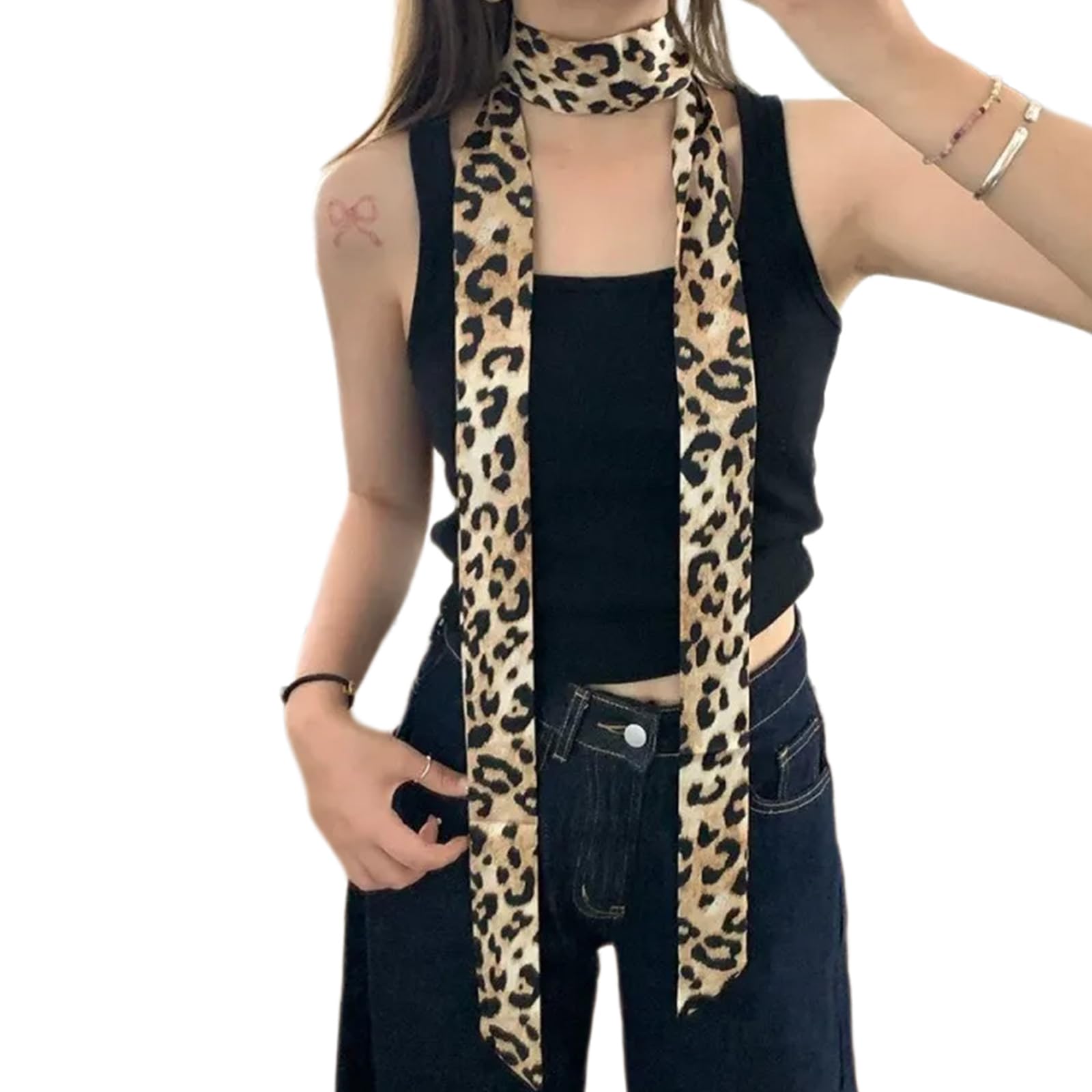 Yuxita Women's Leopard Long Narrow Scarf Animal Print Waist Belt Multipurpose Skinny Neckerchief Neck Wrap Headband For Fashionable