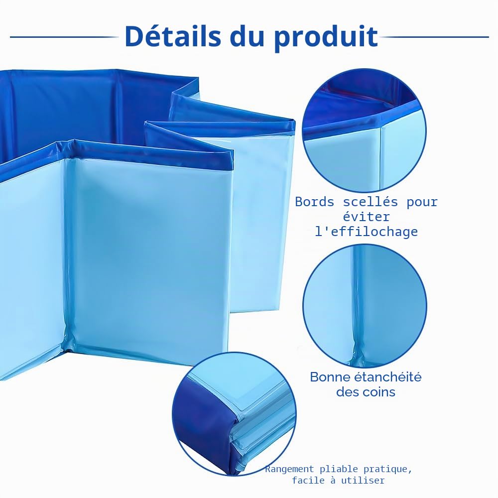 LUFEIS Piscine pour chien 60 x 20 cm Pliable Avec valve de vidange Antidérapante Pour petits chiens et chats Bleu