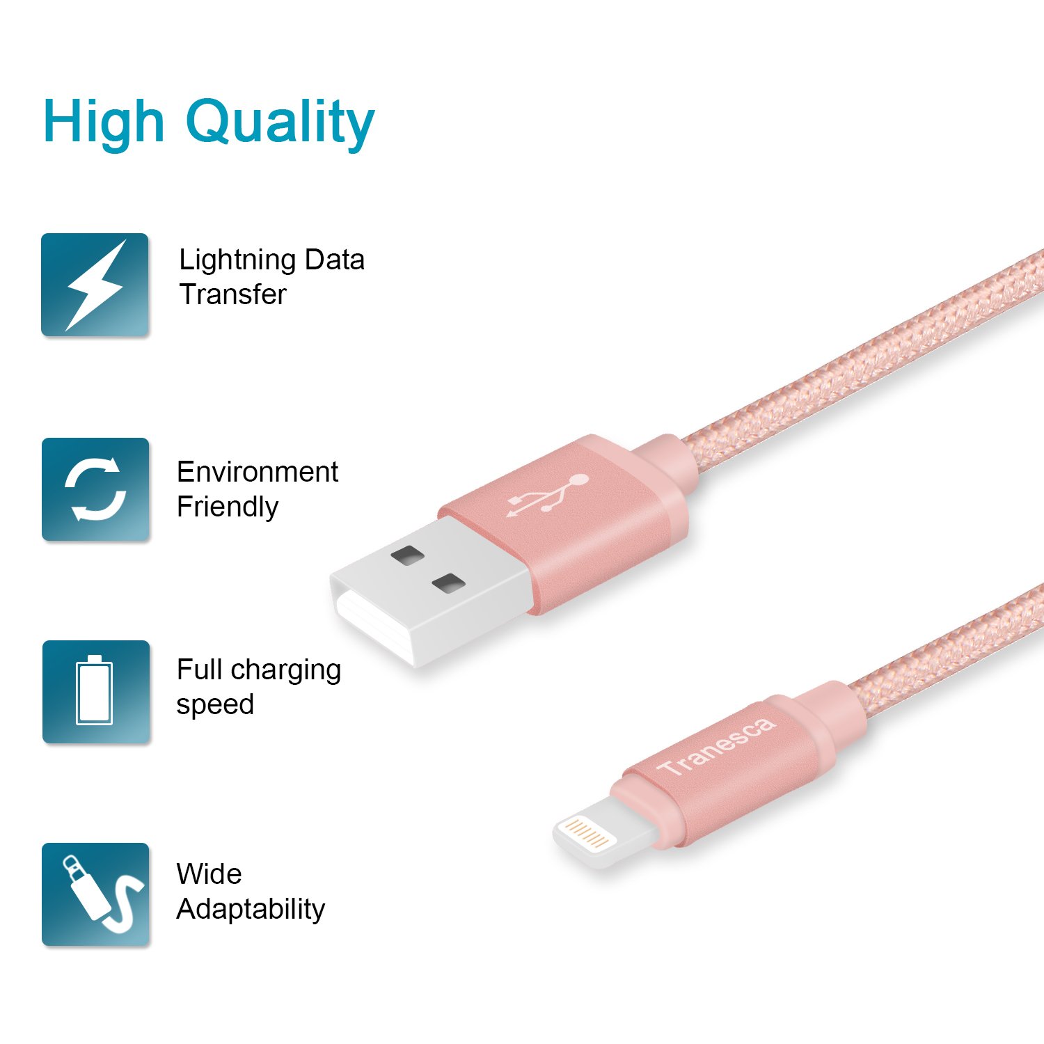 Tranesca Cargador de Pared USB Dual y Cable de Carga de 6 pies (Oro Rosa)