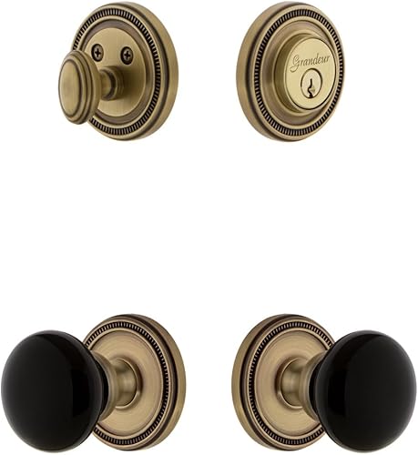 Grandeur Hardware 853526 Soleil Rosette con perilla Coventry y paquete combinado de cerrojo a juego, tamaño del respaldo 2.75 pulgadas, latón vintage