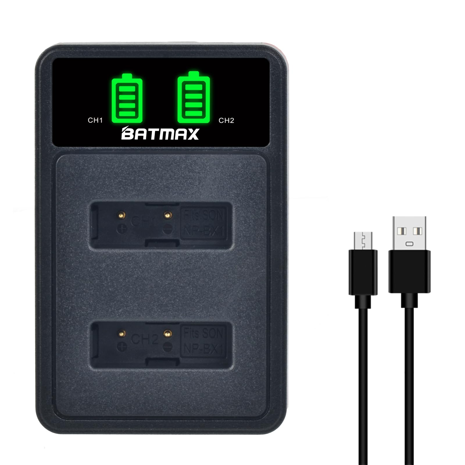 BatmaxRapid NP-BX1 LCD Dual USB Battery Charger for Sony NP-BX1/M8 and Sony RX100 VII VI VA V IV III II, RX1 RX1R RX1RII CX405 CX440 HX99 HX95 HX350 HX400V WX500 WX350 HDR-CX405