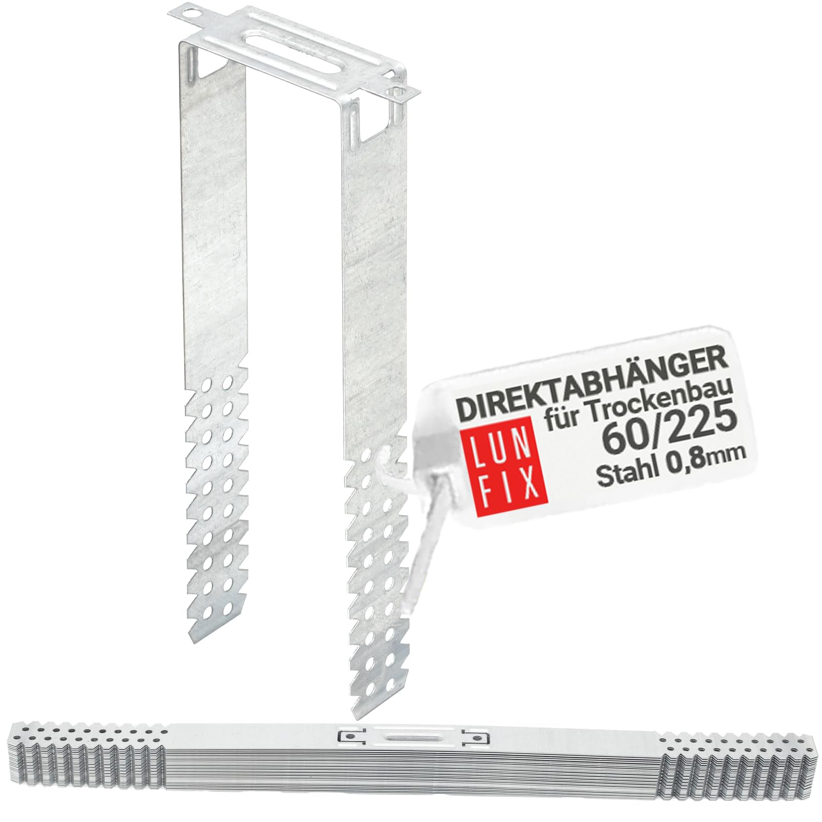 Gancio diretto 60/225 mm per cartongesso, staffa soffitto CD 60/27, supporto profilo, gancio a U acciaio 0,8 mm, montaggio preciso, 100 pezzi