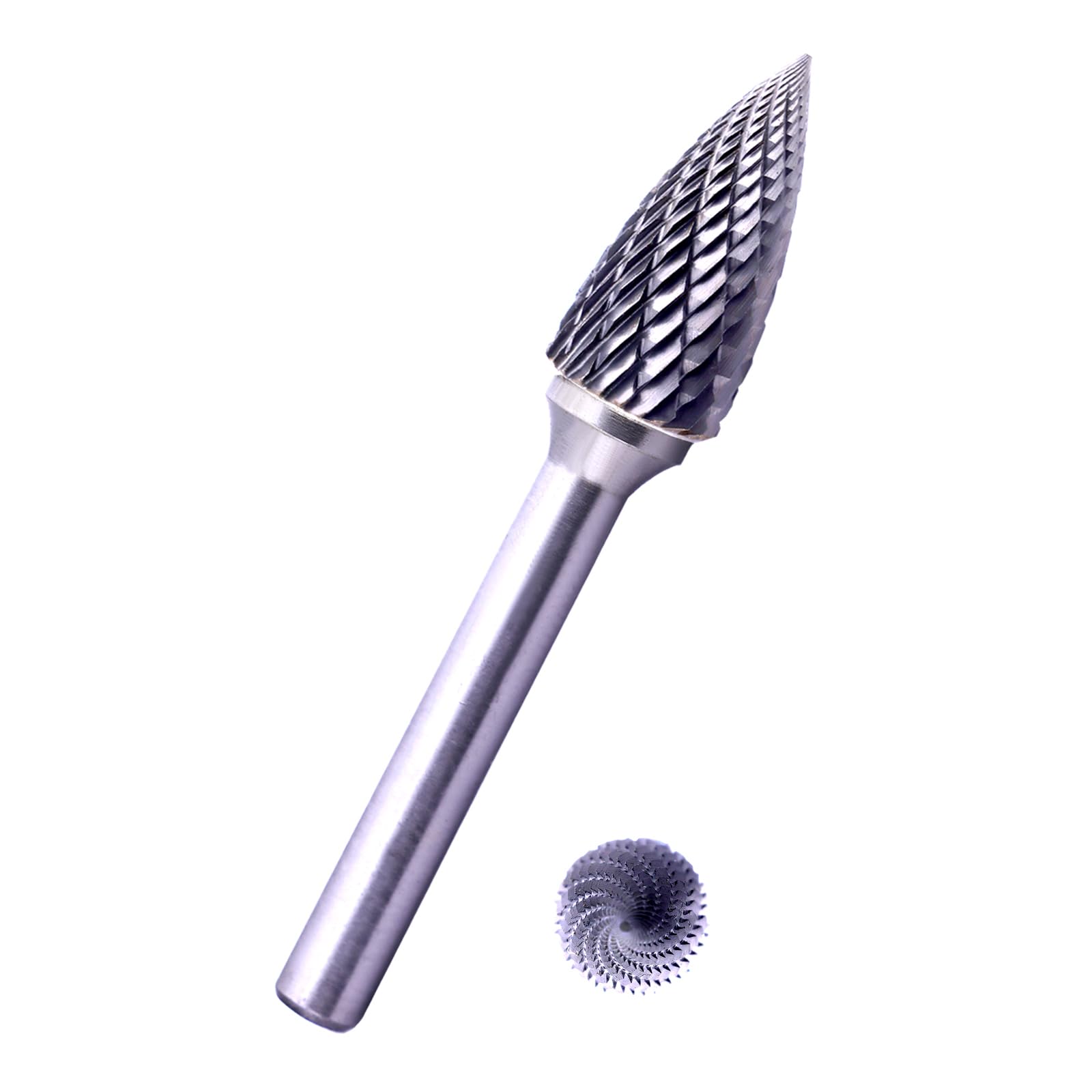 Tungsten Carbide Burr Bit 1/4" Shank Flame Sharp End Single Flute Carbide Rotary File Bits for Metal Working, Deburring, Grinding, Polishing, Carving and Engraving — Amazon image 15
