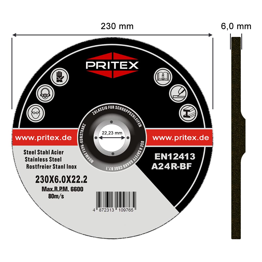 PRITEX Schruppscheiben Inox gekröpft 230 x 6.0mm, für Edelstahl, 25 Stk.