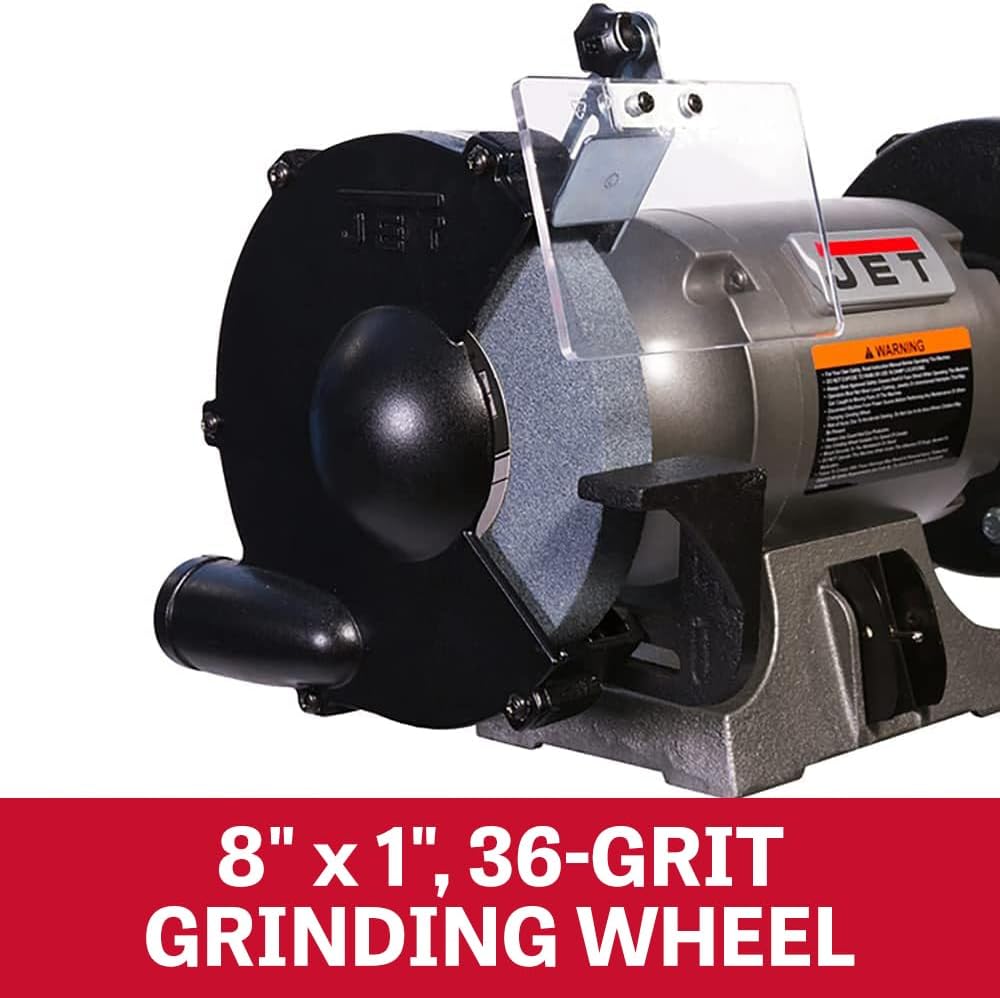 JET 8-Inch Bench Grinder with Wire Wheel, 3450 RPM, 1 HP, 115V 1Ph (JBG-8W)