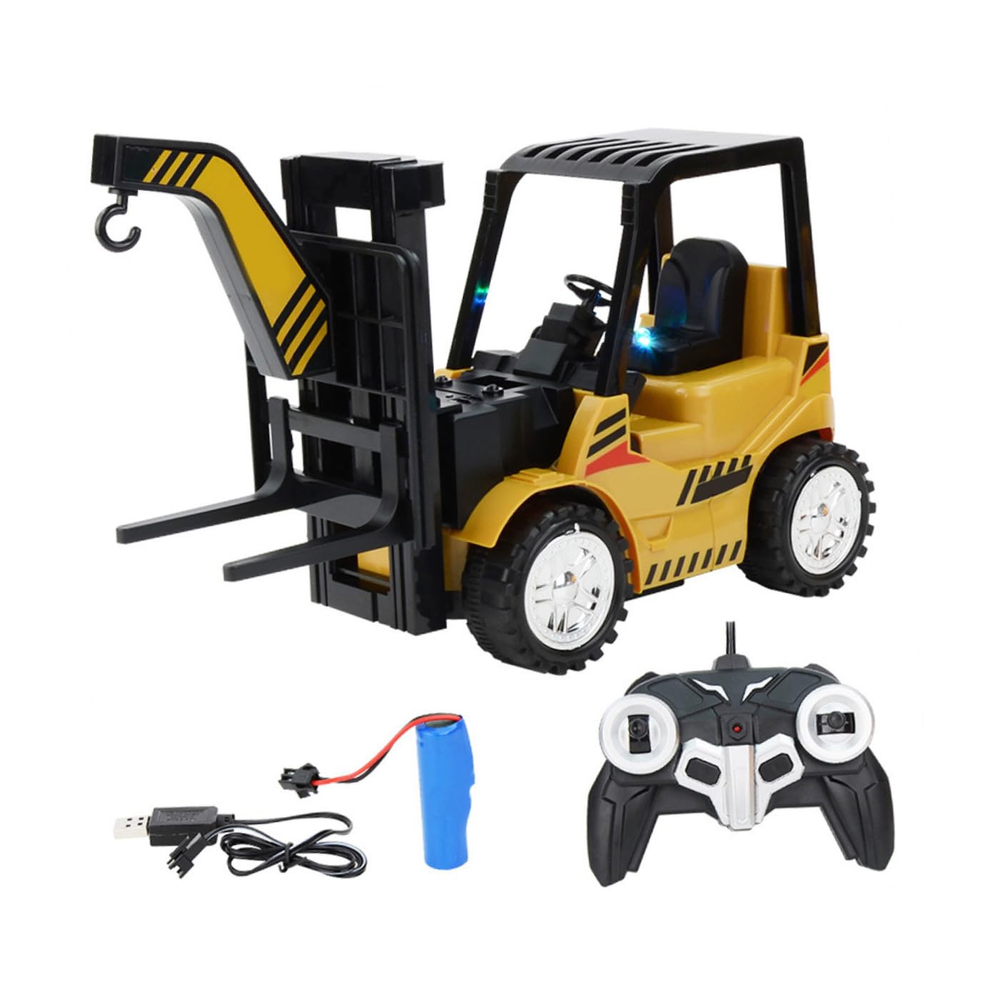 Carrello Elevatore Giocattolo Telecomandato Nero in Plastica Movimenti Flessibili e Batteria Ricaricabile, Veicolo Multifunzione per Bambini e Giochi Educativi