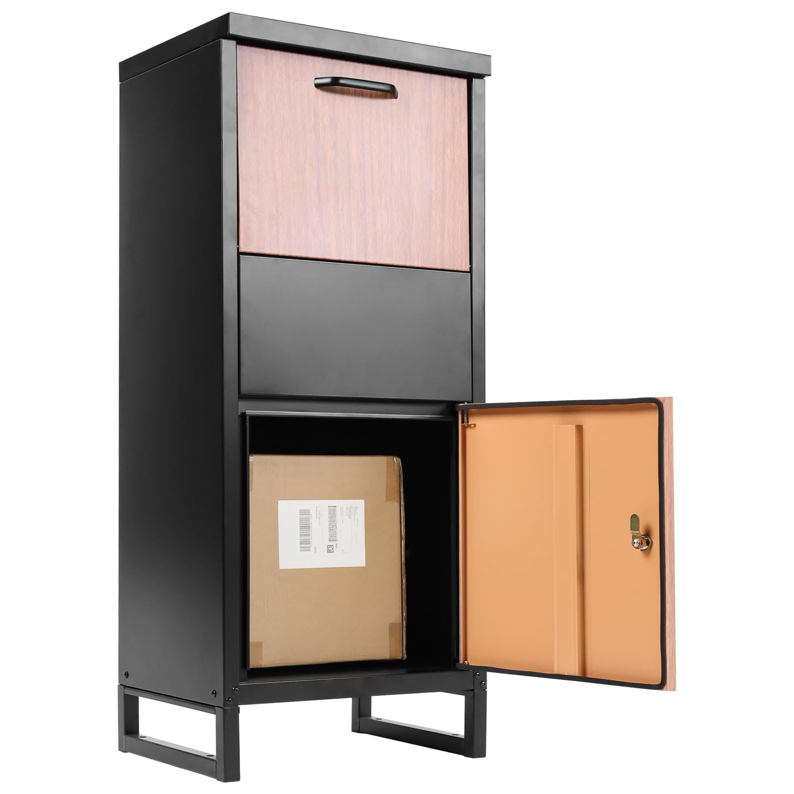 ALBAD Package Delivery Boxes with Lockable Secure Compartment, Anti-Theft Baffle Parcel Drop Box, and Waterproof Design for Porch and Curbside Delivery (Woodgrain)