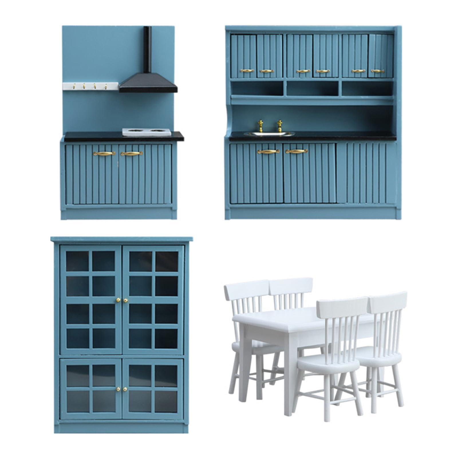 Set da cucina contemporanea per bambole, 8 pezzi, mobili compatti in legno, con tavolo e sgabelli, set da cucina per casa