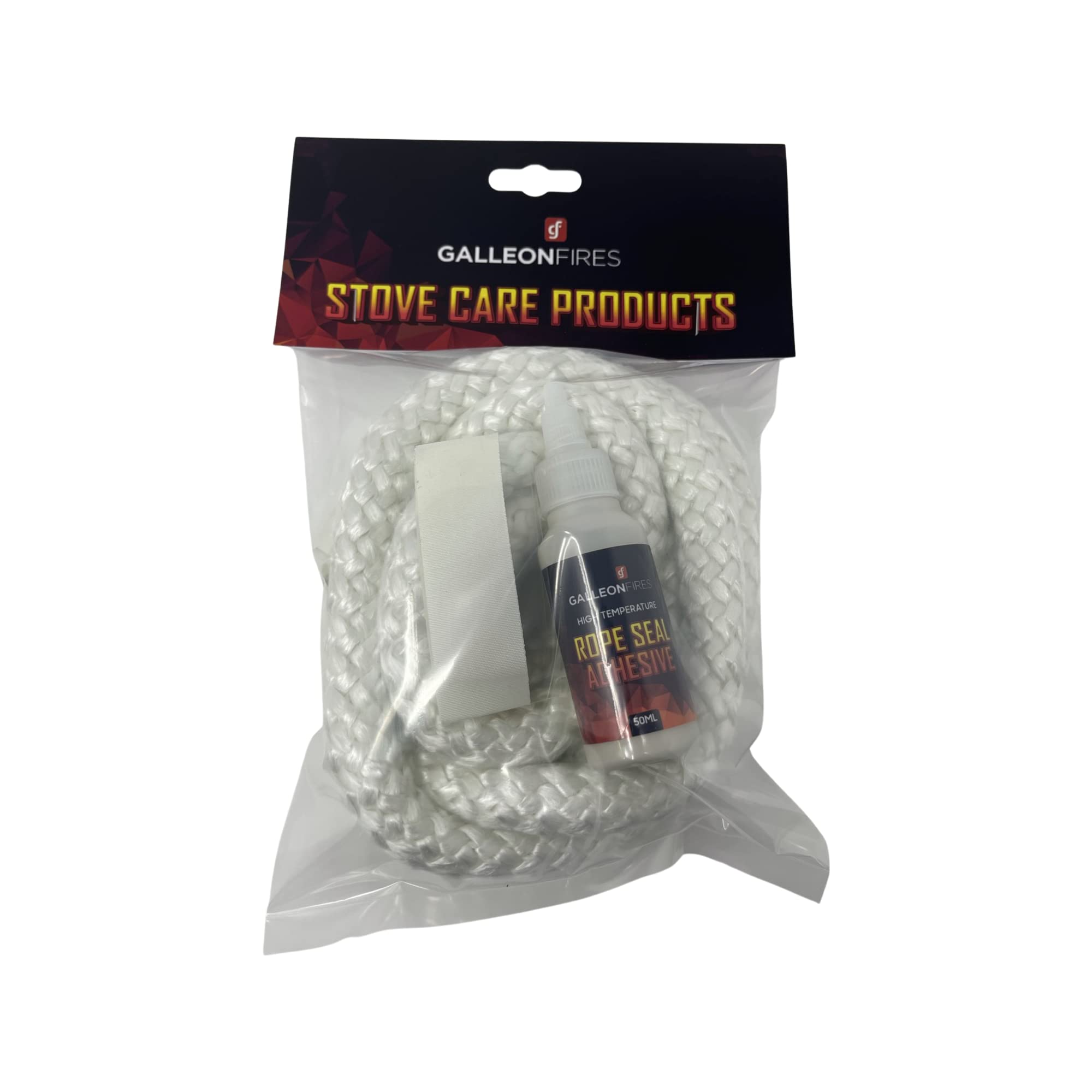 15mm White Stove Rope Kit 2m for Stove Door Seal with Large 50ml Glue & Tape - Heat Resistant 2m x 15mm