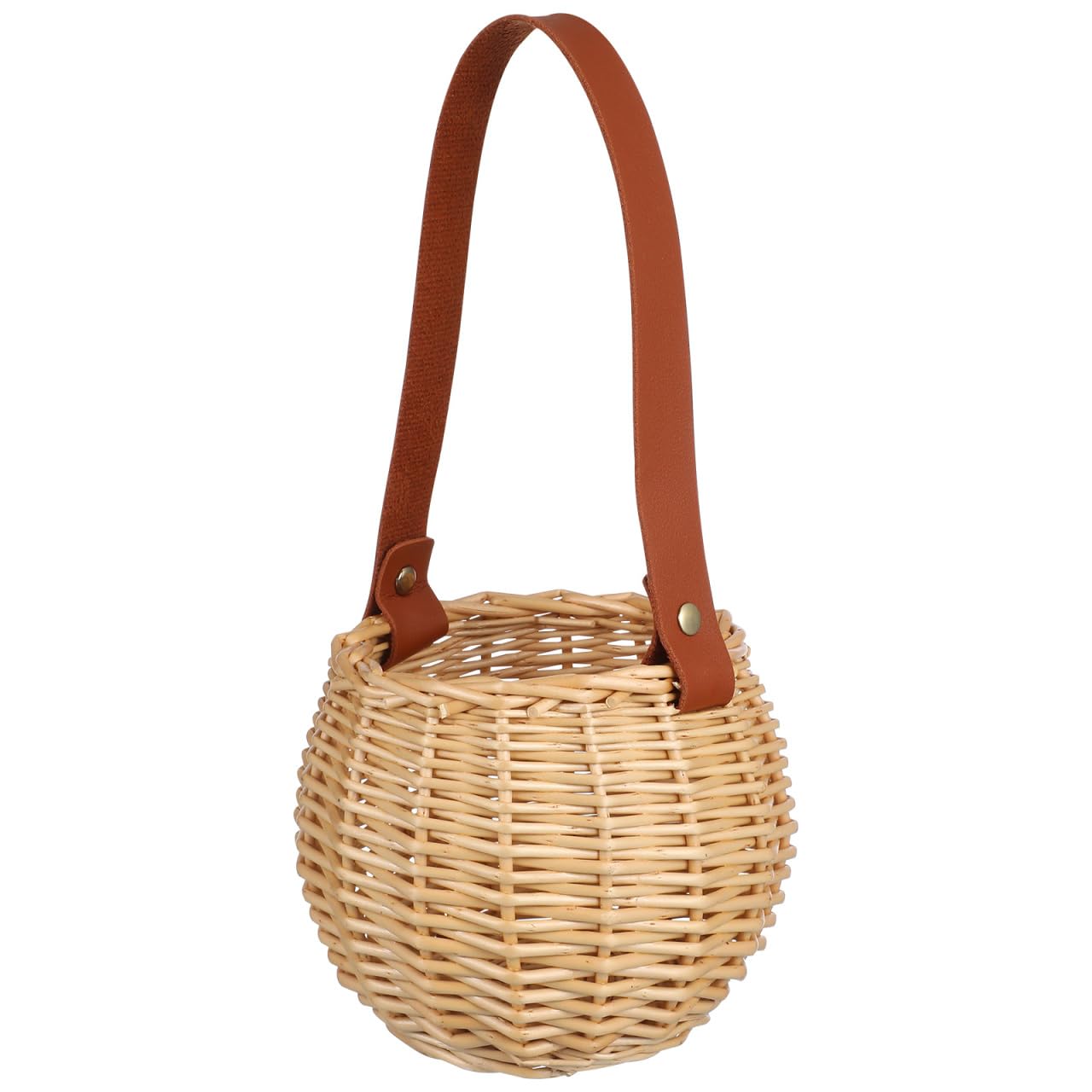 Panier de rangement pour fête en osier avec poignée en cuir solide