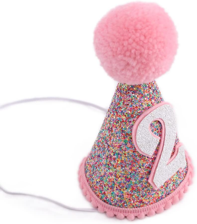 Birthday Rainbow Cone Hat - Glitter Birthday Hat, Rainbow Birthday Party Decorations