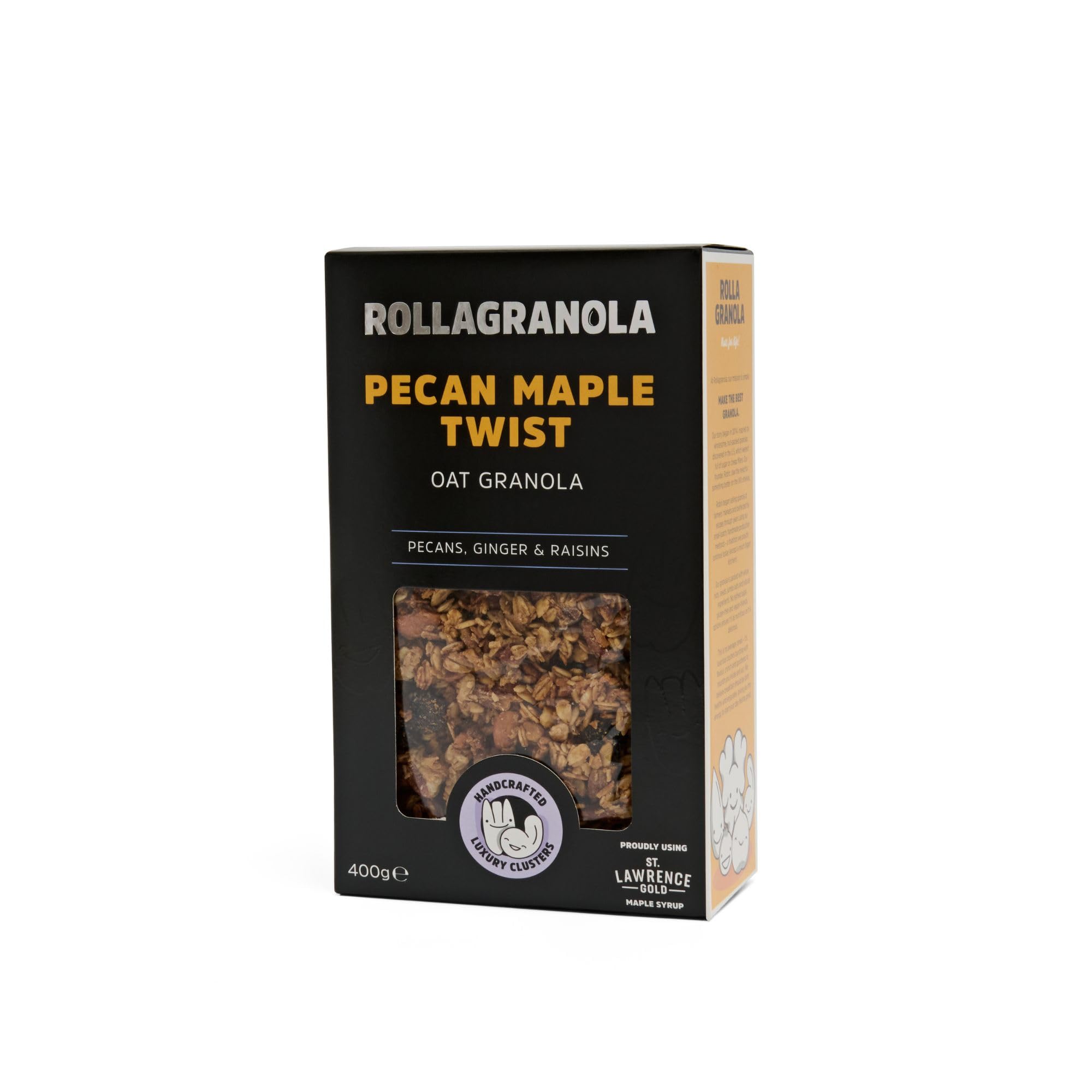 Rollagranola - Pecan Maple Twist Oat Granola - 400g Pack. 100% Natural, Made With Gluten Free Oats. Suitable For A Vegetarian Diet With No Added Sugar. Handcrafted In The UK - 400g Pack of 1