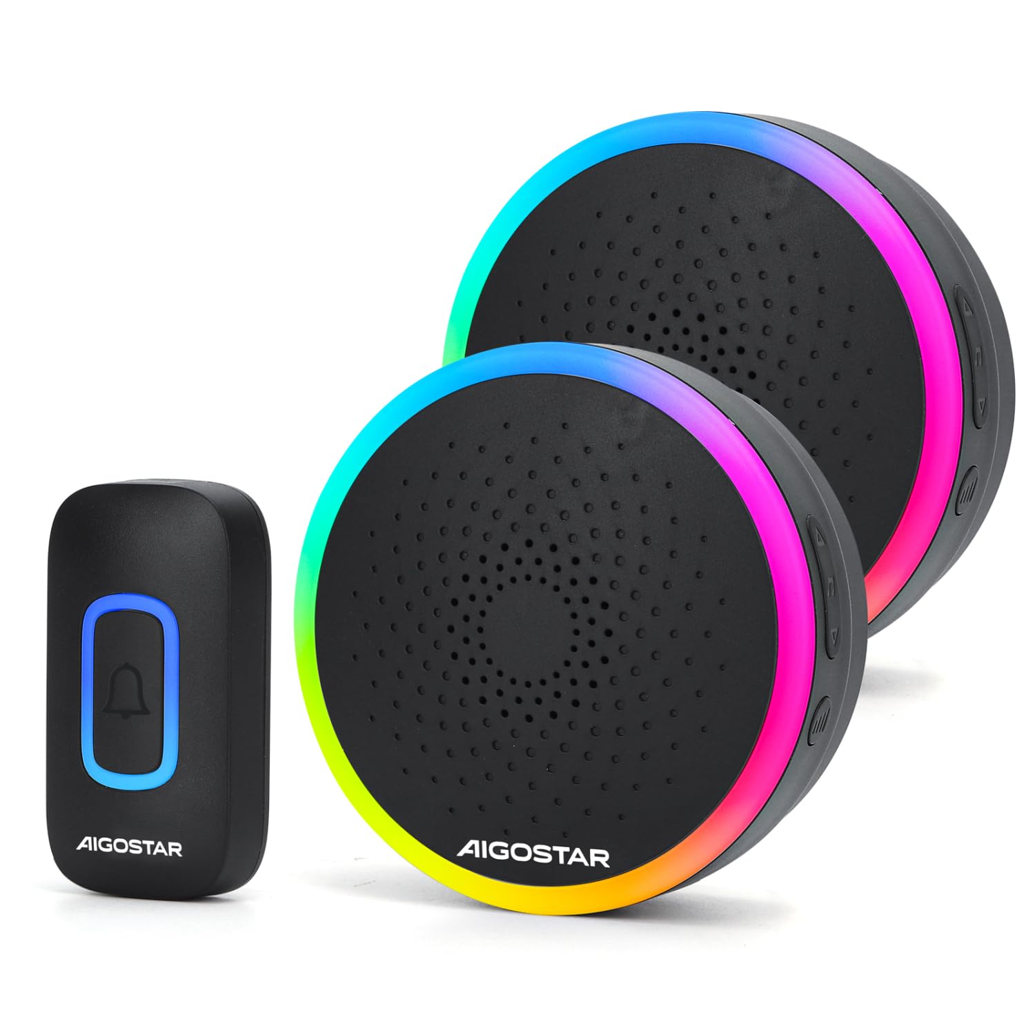 Aigostar Light Wireless Battery Doorbell Kit With 2 Receivers, Rgb & Ip55 Waterproof Door Chime Kit, 500Ft Range, 60+ Chimes, 5 Volume Levels, 3 Modes