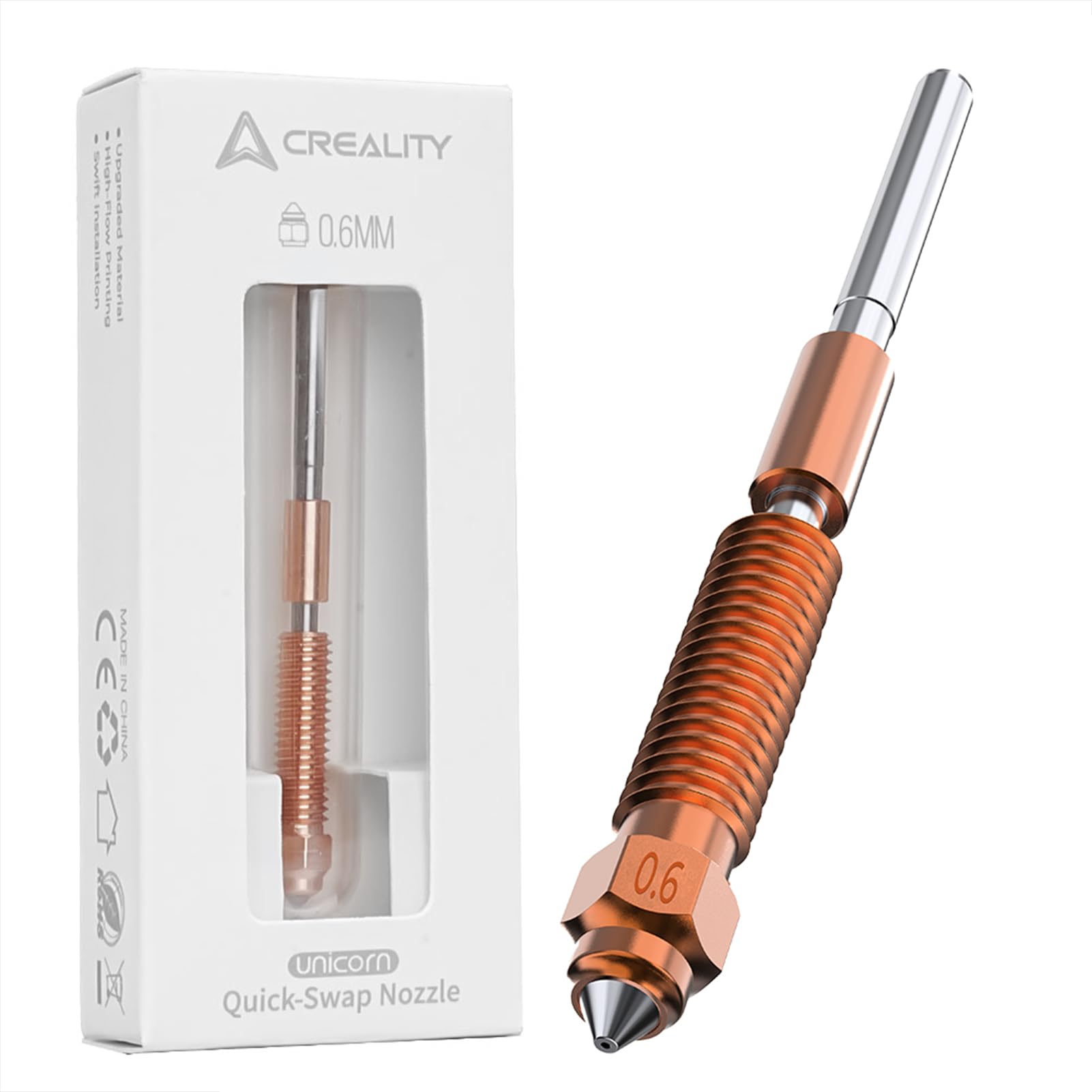 Creality K1C Unicorn Quick-Swap Nozzle 0.6mm for Ender 3 V3/Plus,K1 SE,and Unicorn Hotend K1/MAX 3D Printer,Copper Alloy+Hardened Steel Nozzles for