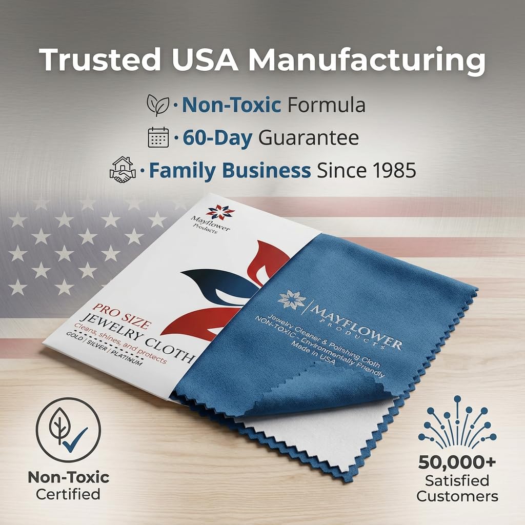 Mayflower Premium-Schmuckreinigungstuch, hergestellt in den USA. Poliertuch aus Sterlingsilber für Gold, Platin und Diamanten. Entfernt Anlaufen, stellt Glanz wieder her. Wiederverwendbarer