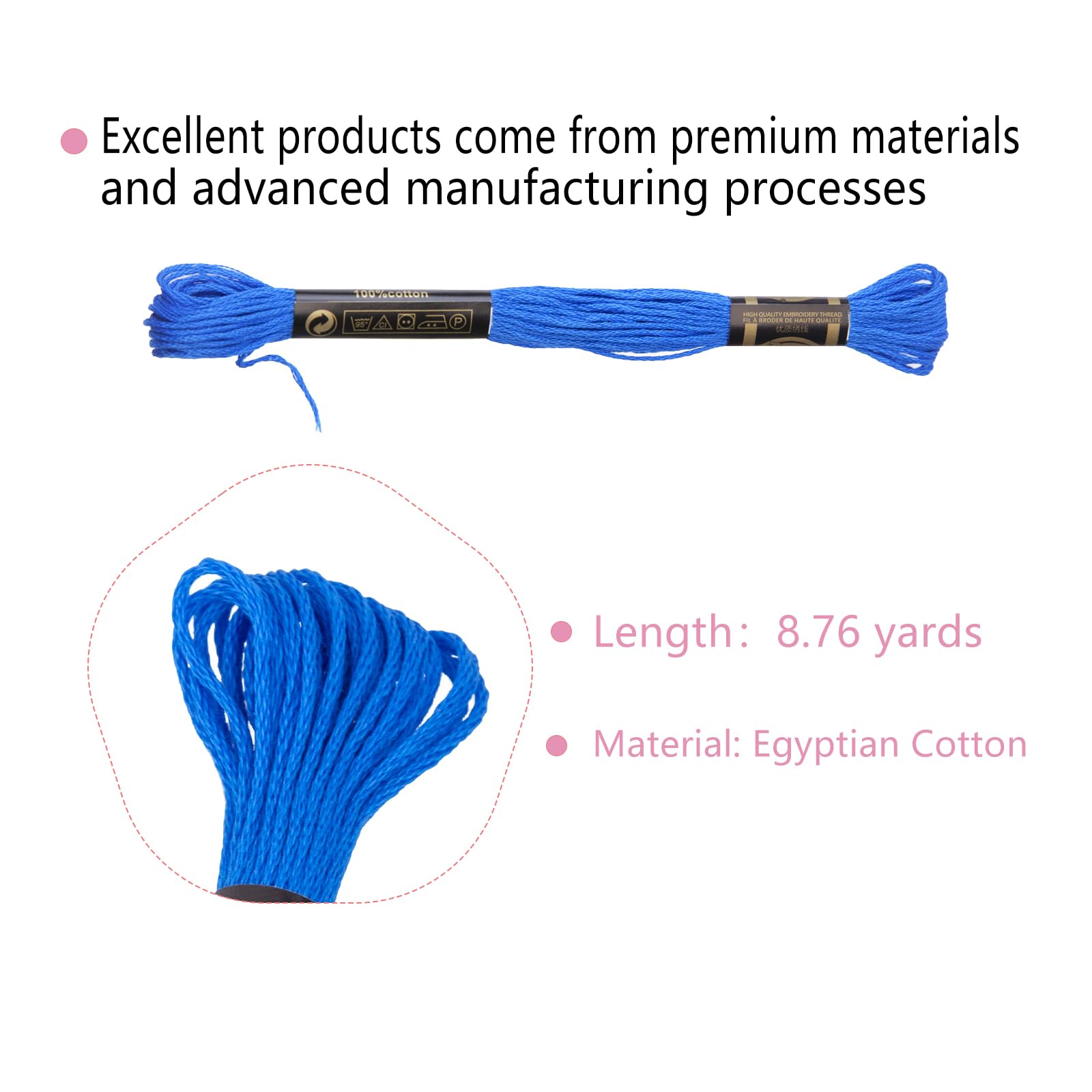 12 madejas de hilo de algodón para bordar es 100% algodón egipcio de fibra larga de 8.75 yardas cada hilo de punto de cruz de algodón para bordado a mano, creación de bricolaje y cuerda de pulsera de