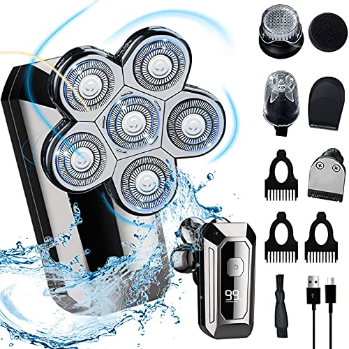 Head Shavers for Bald Men, 5-in-1 Floating Electric Head Shavers IPX7 Waterproof Wet/Dry Grooming Shaver Kit USB Rechargeable Hair Razor for Bald Look, Nose, Beard, Hair and Facial Washing