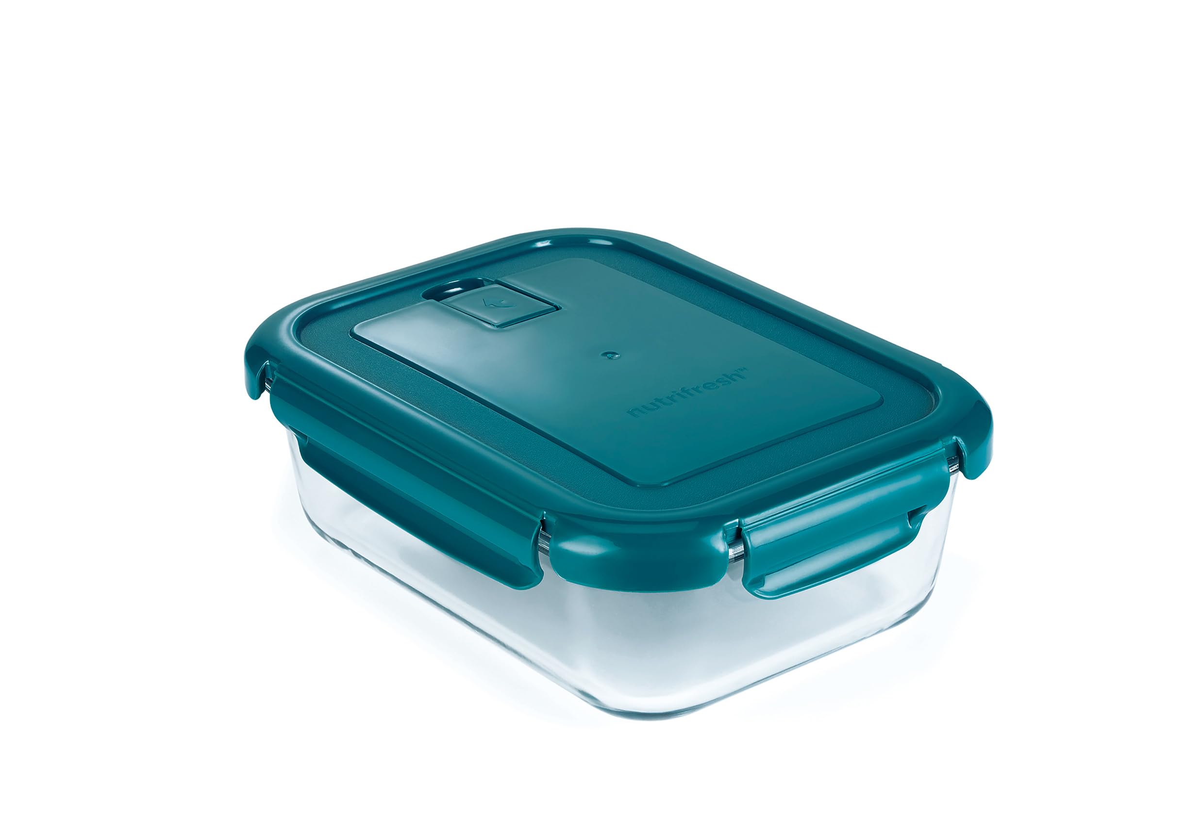 Nutrifresh Teal Airclip 1L Food Storage Glass Containers With Lids - Borosilicate Airtight Food Containers With Lids, Clip-Lock - Oven, Microwave & Freezer Safe