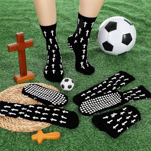 6 pairs Cross Grip Soccer Socks Anti Slip Cross Religious Crew Socks with Rubber Dots Faith for Yoga Football3