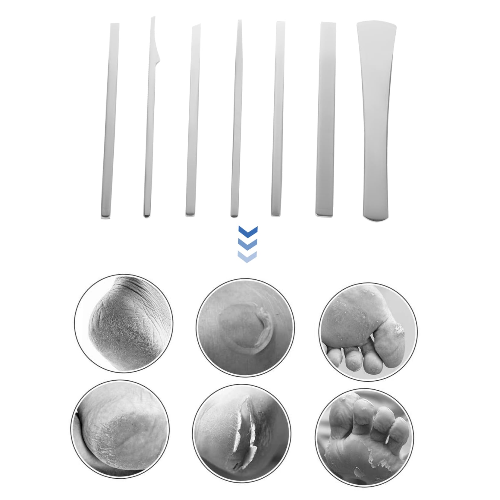 Kit Strumenti Pedicure 7 Pezzi in Acciaio Inox per Calli | Argento per Pulizia Mani e Piedi Uso Professionale e Domestico e Rimozione della Pelle Morta Pelle Secca