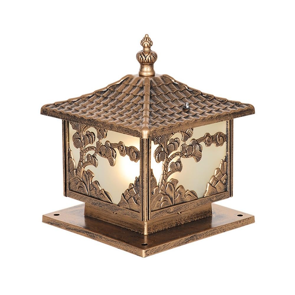 GTHTUHFD Traditional Post Cap Lights, Outdoor Deck Fence Lighting, European Column Lamp For Yard, Driveway,Brass-Width:15.7inch/40cm
