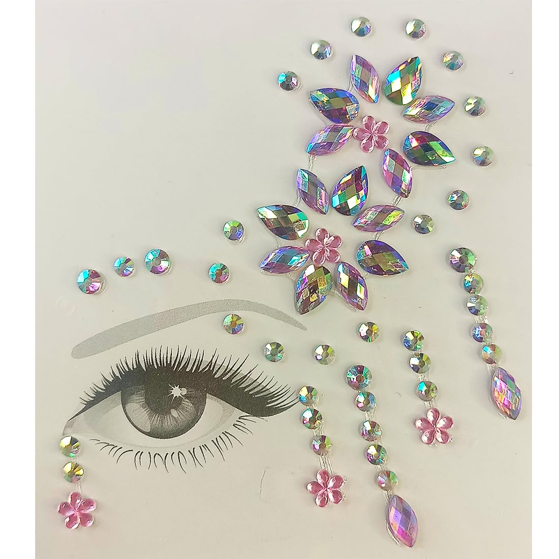 Color Style Flower Pink Face Gems-1 Sets Face Jewels Stick on Eyes Body Rave outfits Euphoria Fairy Makeup- Face Rhinestones Jewelry Festivals Costumes and Parties Accessories-image-20