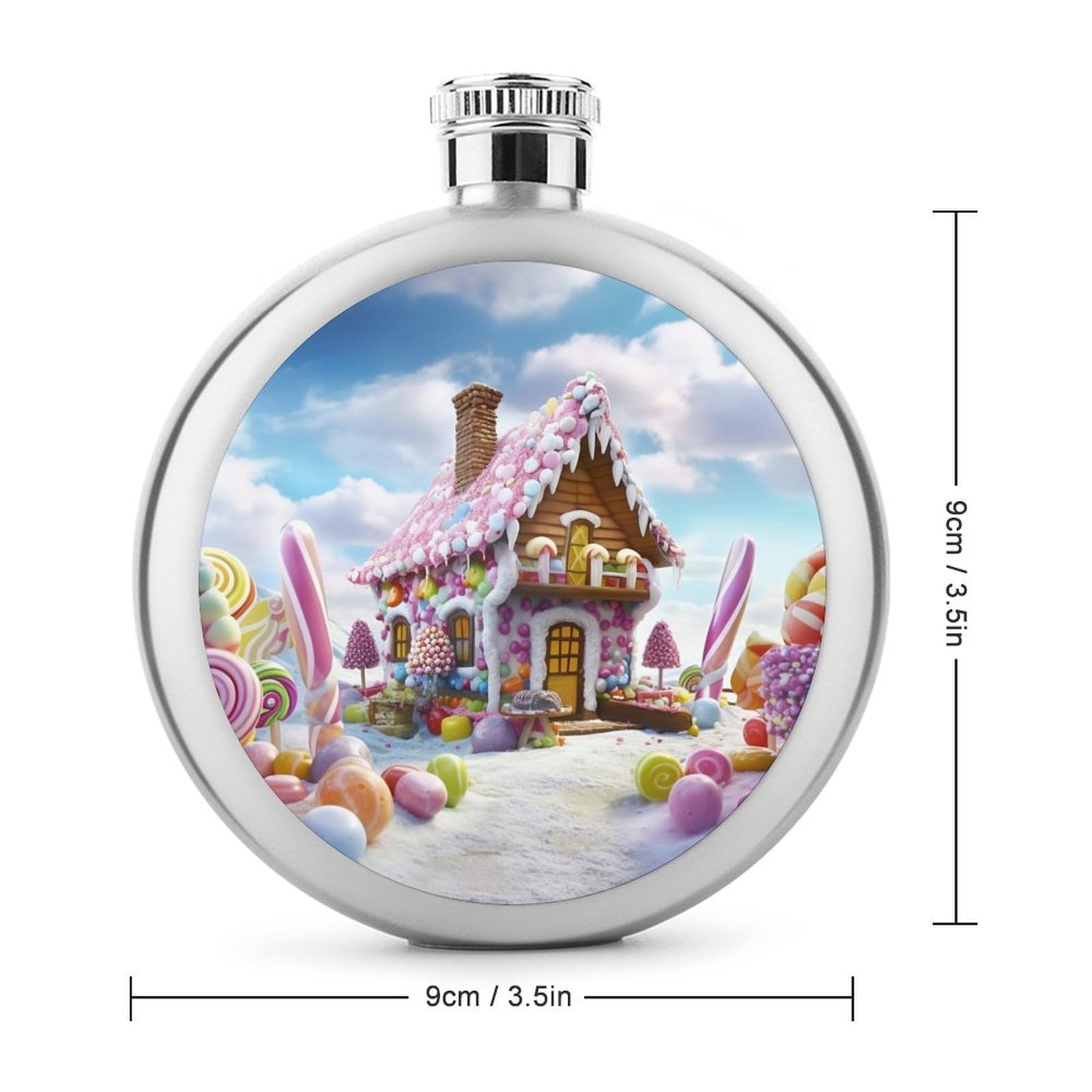 Stainless Steel Wine Bottle Liquor Container Candy House Print Leak Proof Hip Flask Durable for Camping Hiking Travel Festivals
