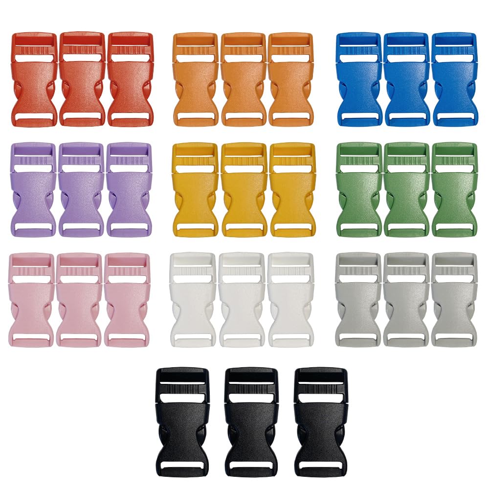 30PCS Fibbie Plastica 25mm Fibbia Zaino Sgancio Rapido Colorato a Fibbie Rilascio Laterale per Zaino, Bagagli, Collari di Cani (10 Colori)