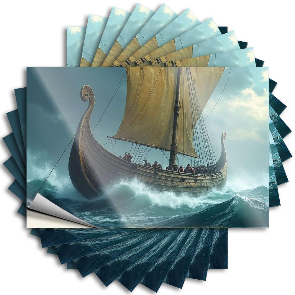 Backyard Decor, Bumper Indoor Bottle Viking Ship Sailing Through Stormy Seas. | Crazy Waterproof Vinyl Stickers(6X9CM)