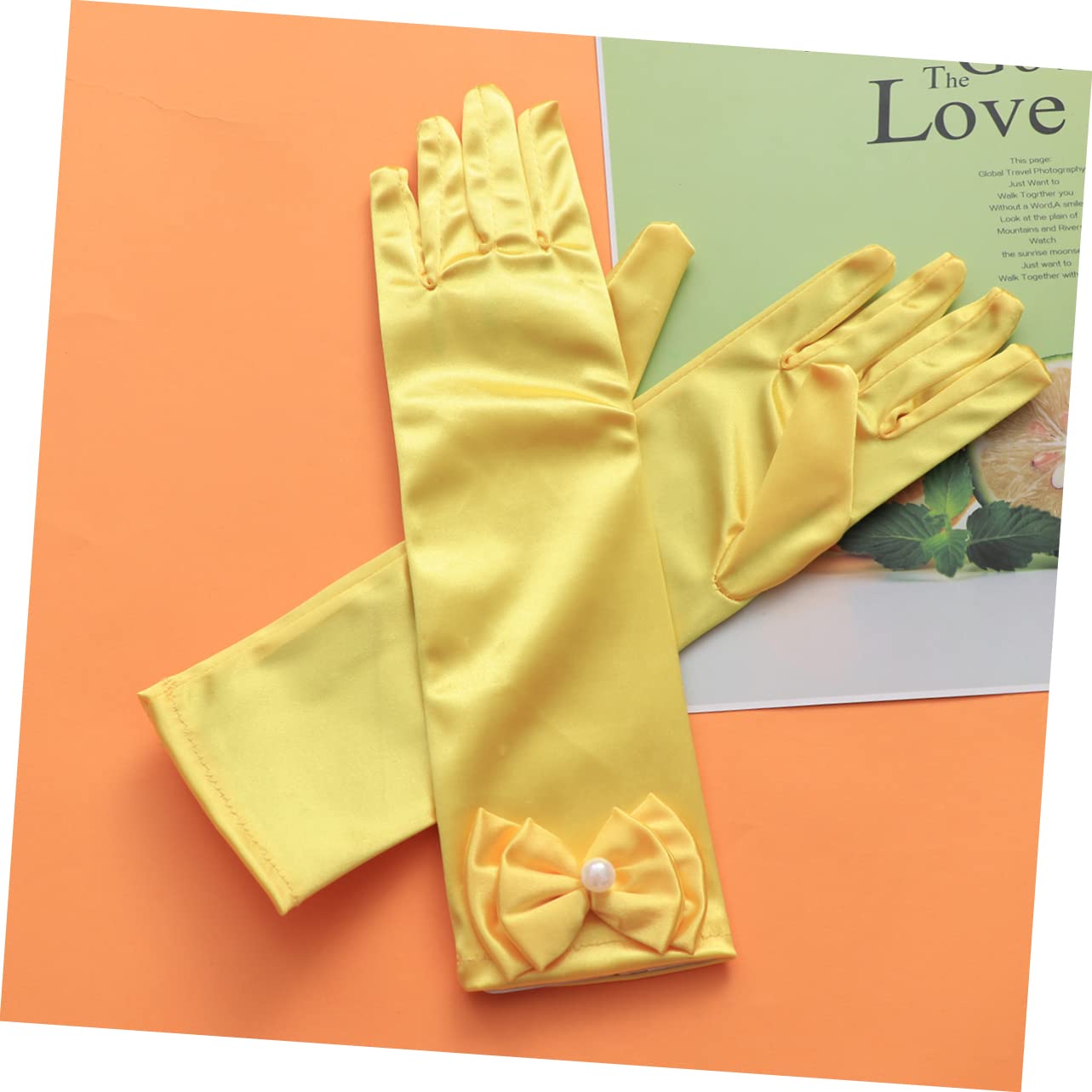 TENDYCOCO Elegant Flower Girl Gloves Long Satin Gloves Bowknot for Boys and Girls' Dress Wedding Party