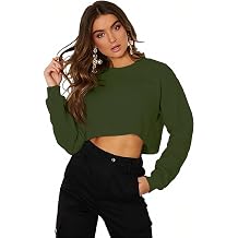 Women Cotton Long Sleeve Crop Sweatshirts Casual Workout Cropped Tops