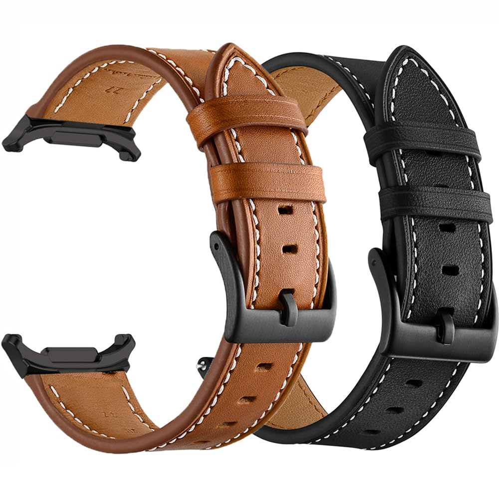 for Galaxy Watch Ultra Bands 47mm Leather for Men Women (2025/2024), No Gaps Business Leather Wristband Replacement Strap for Samsung Galaxy Watch 7/8 Ultra 47mm, Black+Brown