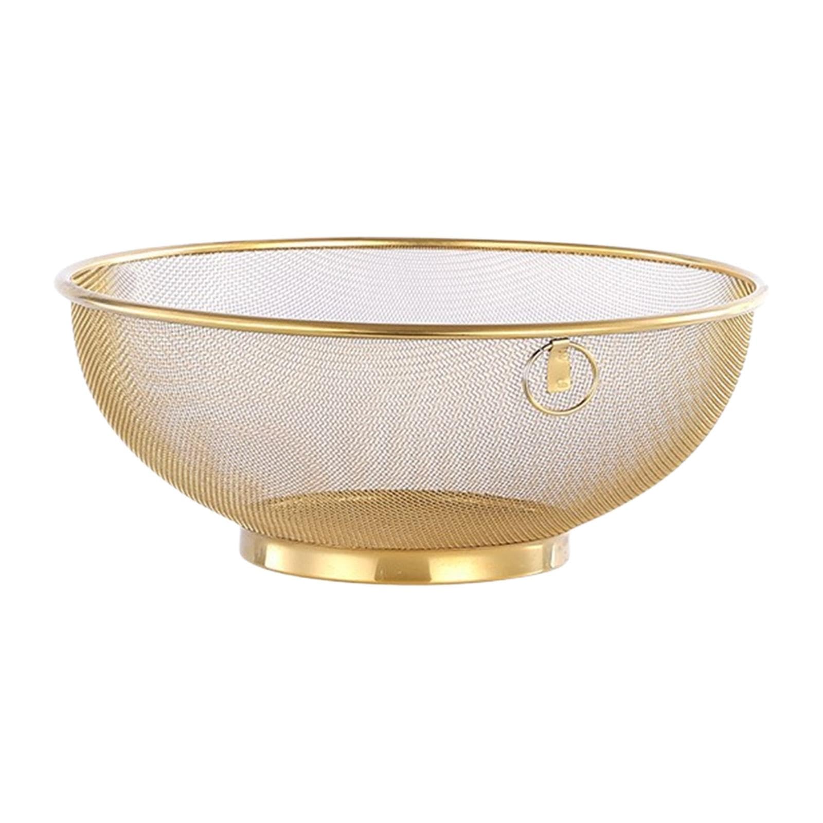 IoensyRice Washing Strainer Kitchen Strainer Container Cooking Tool Metal Strainer Multifunctional Drain Vegetables Fruits Strainer, Gold