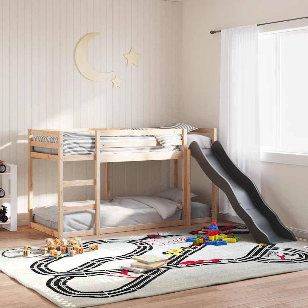 Litera de madera maciza con tobogán y escalera de 80 x 200 cm de madera de pino, resistente cuna con barandilla de seguridad y práctico espacio de almacenamiento