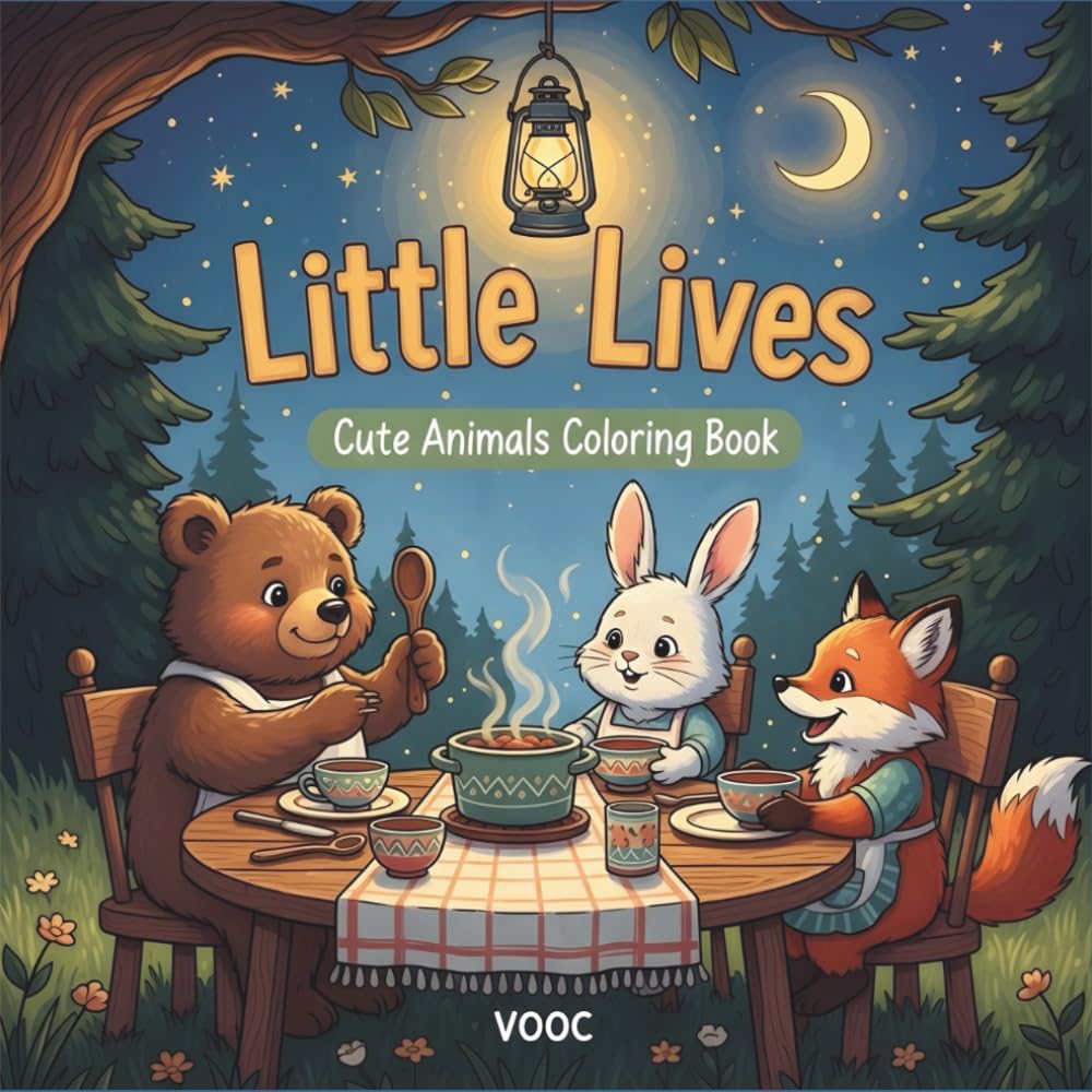 Little Lives : Cute Animals Coloring Book - 40 Adorable Animal Illustrations with Cozy Everyday Scenes Featuring Woodland Creatures Crafting, Baking, ... Naughty - Funny and Cute Coloring)